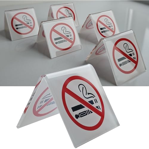 Luimode 5 Stück Acryl Rauchen Verboten Schild,Doppelseitiges Warnschild Rauchverbot Tischkarte für Außen-und Innenbereich Bibliotheken Hotels, Cafés 5 * 5 * 5cm (5st Acryl V-Rauchen Verboten Schild) von Luimode