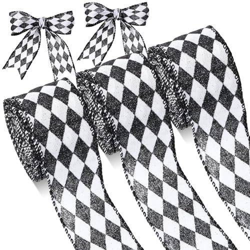 Luinabio Harlekinband, 3 Rollen, 30 m, schwarz-weiß, 5,1 cm, glitzernde Diamanten, kariert, Weihnachtsband, dekorativ für Weihnachten, Herbst, Baumwickeln, Kranz, Blumenstrauß, Basteln Luinabio Harlekinband, 3 Rollen, 30 m, schwarz-weiß, 5,1 cm, glitzernde Diamanten, kariert, Weihnachtsband, dekorativ für Weihnachten, Herbst, Baumwickeln, Kranz, Blumenstrauß, Basteln von Luinabio