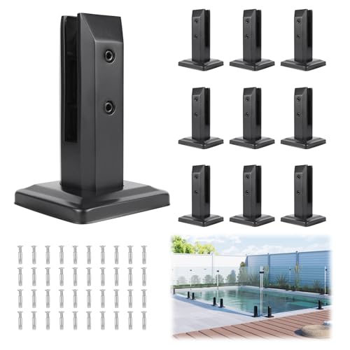 LukLoy T304 Edelstahl-Glasgeländer-Zapfen, kein Bohren, 780 g, robuste schwarze Zapfen, Klemmen, Glasgeländersystem für Innentreppen, Balkone, Poolzäune oder den Einsatz bei schwachem Wind im Freien von LukLoy