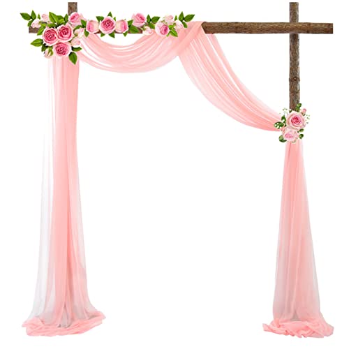 Lukery 1 Paneele Hochzeit Vorhang Hochzeitsbogen, Querbehang Gardine Freihanddeko Himmelbett Vorhänge Stoff Tüll Transparent Voile für Torbogen Zeremonie Dekoration (50 * 570cm,Pfirsich hell) von Lukery