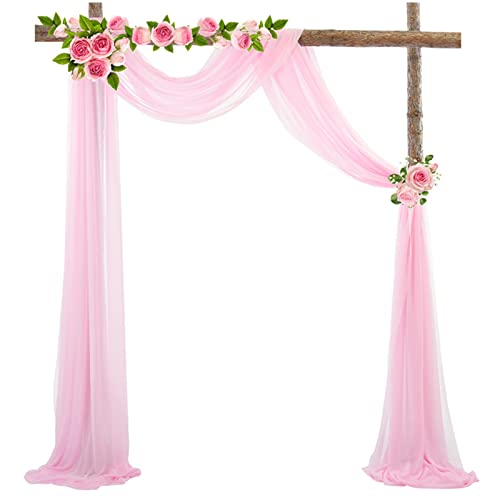 Lukery 1 Paneele Hochzeit Vorhang Hochzeitsbogen, Querbehang Gardine Freihanddeko Himmelbett Vorhänge Stoff Tüll Transparent Voile für Torbogen Zeremonie Dekoration (50 * 570cm,Rosa) von Lukery