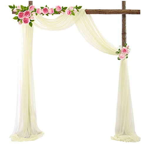 Lukery 1 Paneele Hochzeit Vorhang Hochzeitsbogen, Querbehang Gardine Freihanddeko Himmelbett Vorhänge Stoff Tüll Transparent Voile für Torbogen Zeremonie Dekoration (75 * 550cm,Beige) von Lukery