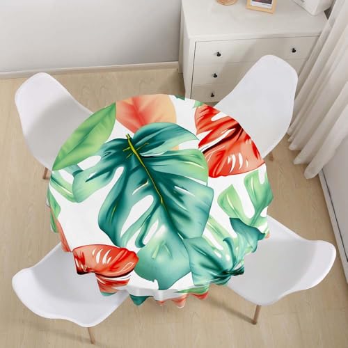 Lukery Rund Tischdecke, 3D Blume-Blatt Tischdecke Abwaschbar Splash and Stain Tischtuch, Resistant Gartentischdecke Tisch Schutz für Speisesaal, Küche (Blatt 5,120cm) von Lukery