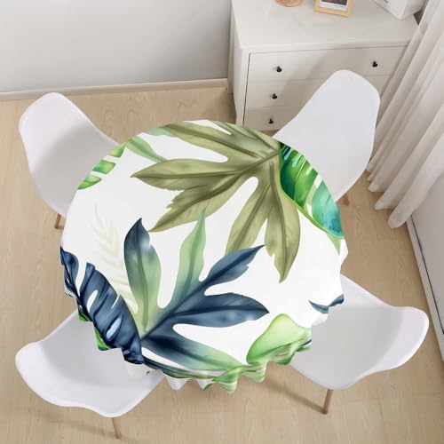 Lukery Rund Tischdecke, 3D Blume-Blatt Tischdecke Abwaschbar Splash and Stain Tischtuch, Resistant Gartentischdecke Tisch Schutz für Speisesaal, Küche (Blatt 6,200cm) von Lukery