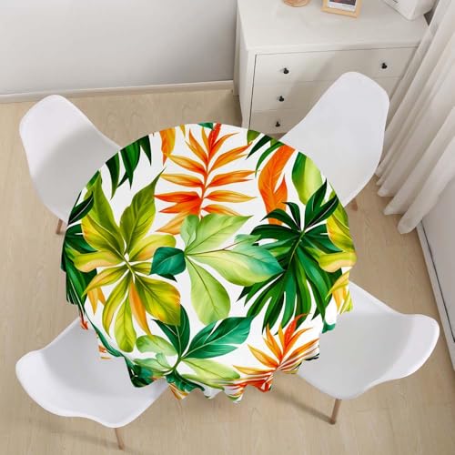 Lukery Rund Tischdecke, 3D Blume-Blatt Tischdecke Abwaschbar Splash and Stain Tischtuch, Resistant Gartentischdecke Tisch Schutz für Speisesaal, Küche (Blatt 7,130cm) von Lukery