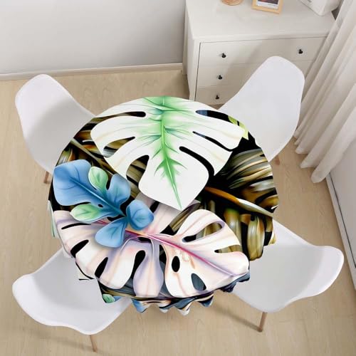 Lukery Rund Tischdecke, 3D Blume-Blatt Tischdecke Abwaschbar Splash and Stain Tischtuch, Resistant Gartentischdecke Tisch Schutz für Speisesaal, Küche (Blatt 8,130cm) von Lukery