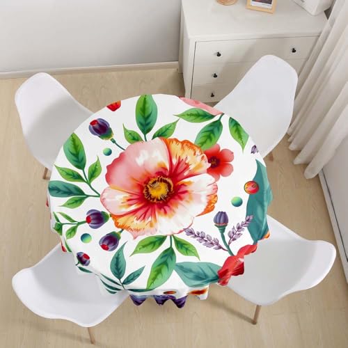 Lukery Rund Tischdecke, 3D Blume-Blatt Tischdecke Abwaschbar Splash and Stain Tischtuch, Resistant Gartentischdecke Tisch Schutz für Speisesaal, Küche (Blüte 1,90cm) von Lukery