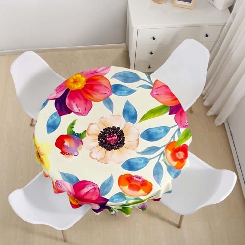 Lukery Rund Tischdecke, 3D Blume-Blatt Tischdecke Abwaschbar Splash and Stain Tischtuch, Resistant Gartentischdecke Tisch Schutz für Speisesaal, Küche (Blüte 2,200cm) von Lukery