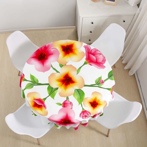 Lukery Rund Tischdecke, 3D Blume-Blatt Tischdecke Abwaschbar Splash and Stain Tischtuch, Resistant Gartentischdecke Tisch Schutz für Speisesaal, Küche (Blüte 3,180cm) von Lukery
