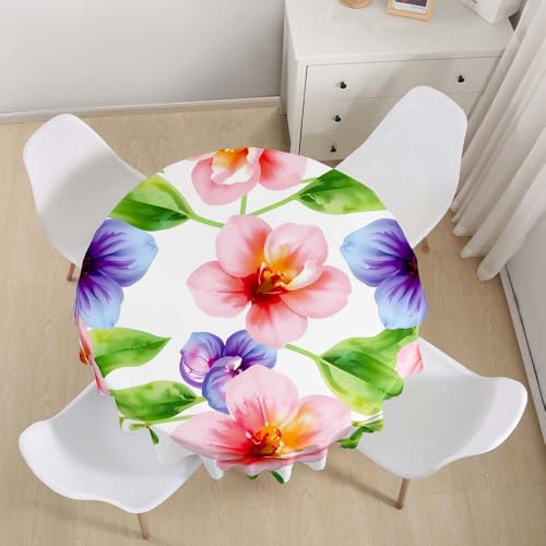 Lukery Rund Tischdecke, 3D Blume-Blatt Tischdecke Abwaschbar Splash and Stain Tischtuch, Resistant Gartentischdecke Tisch Schutz für Speisesaal, Küche (Blüte 4,130cm) von Lukery