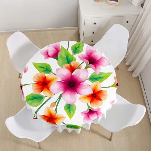 Lukery Rund Tischdecke, 3D Blume-Blatt Tischdecke Abwaschbar Splash and Stain Tischtuch, Resistant Gartentischdecke Tisch Schutz für Speisesaal, Küche (Blüte 5,130cm) von Lukery