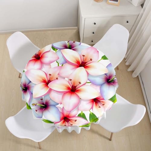 Lukery Rund Tischdecke, 3D Blume-Blatt Tischdecke Abwaschbar Splash and Stain Tischtuch, Resistant Gartentischdecke Tisch Schutz für Speisesaal, Küche (Blüte 7,160cm) von Lukery