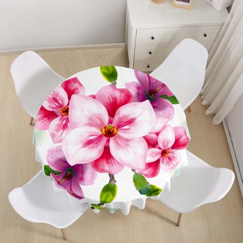 Lukery Rund Tischdecke, 3D Blume-Blatt Tischdecke Abwaschbar Splash and Stain Tischtuch, Resistant Gartentischdecke Tisch Schutz für Speisesaal, Küche (Blüte 8,180cm) von Lukery