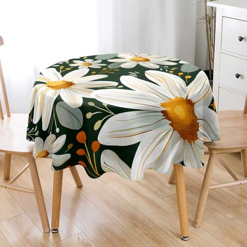 Lukery Rund Tischdecke, 3D Gänseblümchen Tischdecke Abwaschbar Splash and Stain Tischtuch, Resistant Gartentischdecke Tisch Schutz für Speisesaal, Küche (Dunkel Grün,180cm) von Lukery