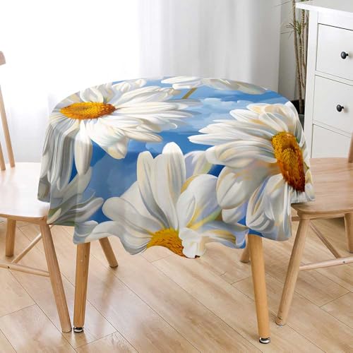 Lukery Rund Tischdecke, 3D Gänseblümchen Tischdecke Abwaschbar Splash and Stain Tischtuch, Resistant Gartentischdecke Tisch Schutz für Speisesaal, Küche (Gänseblümchen A,180cm) von Lukery