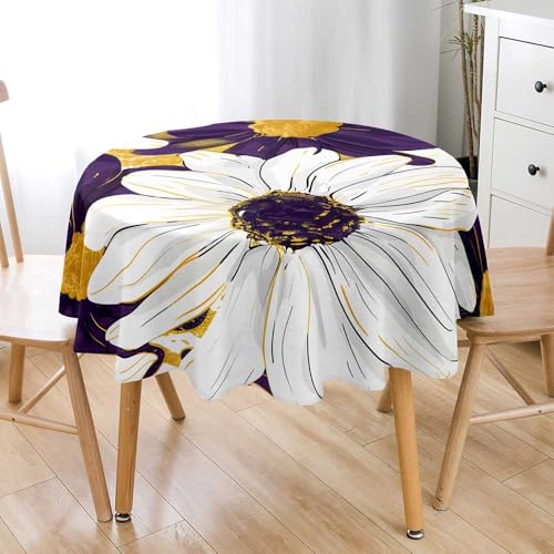 Lukery Rund Tischdecke, 3D Gänseblümchen Tischdecke Abwaschbar Splash and Stain Tischtuch, Resistant Gartentischdecke Tisch Schutz für Speisesaal, Küche (Gänseblümchen C,200cm) von Lukery