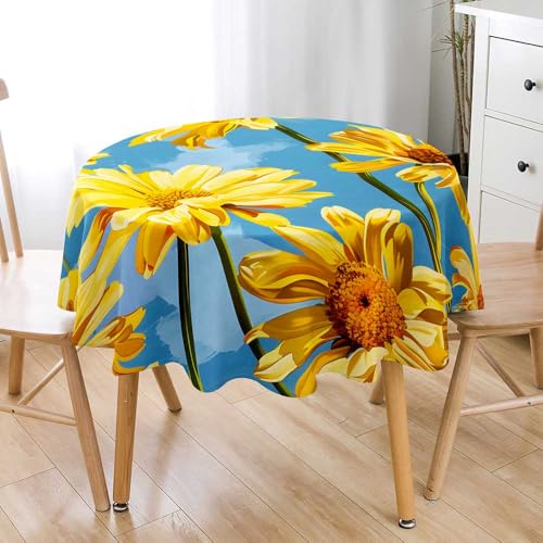 Lukery Rund Tischdecke, 3D Gänseblümchen Tischdecke Abwaschbar Splash and Stain Tischtuch, Resistant Gartentischdecke Tisch Schutz für Speisesaal, Küche (Gänseblümchen D,140cm) von Lukery