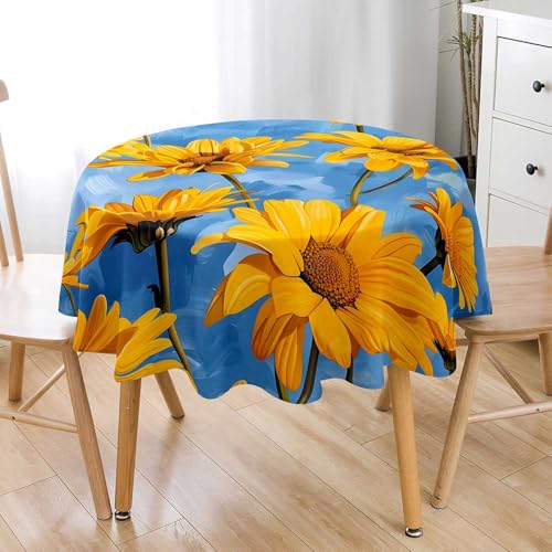 Lukery Rund Tischdecke, 3D Gänseblümchen Tischdecke Abwaschbar Splash and Stain Tischtuch, Resistant Gartentischdecke Tisch Schutz für Speisesaal, Küche (Gänseblümchen E,160cm) von Lukery