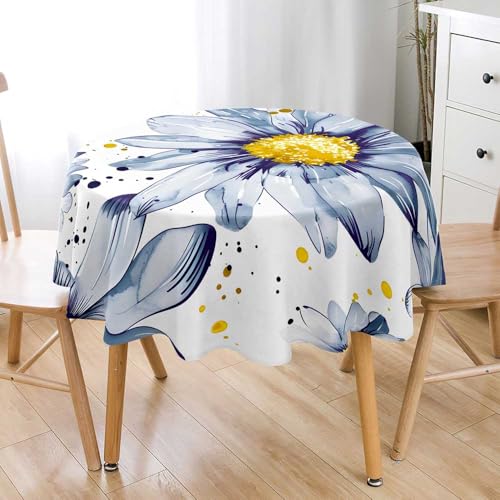 Lukery Rund Tischdecke, 3D Gänseblümchen Tischdecke Abwaschbar Splash and Stain Tischtuch, Resistant Gartentischdecke Tisch Schutz für Speisesaal, Küche (Hellblau,140cm) von Lukery