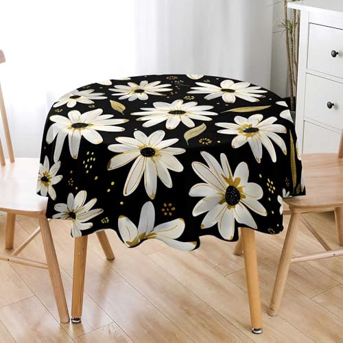 Lukery Rund Tischdecke, 3D Gänseblümchen Tischdecke Abwaschbar Splash and Stain Tischtuch, Resistant Gartentischdecke Tisch Schutz für Speisesaal, Küche (Schwarz Braun,110cm) von Lukery