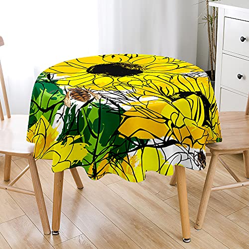 Lukery Rund Tischdecke, 3D Sonnenblume Tischdecke Abwaschbar Splash and Stain Tischtuch, Resistant Gartentischdecke Tisch Schutz für Speisesaal, Küche (Sonnenblume A,180cm) von Lukery