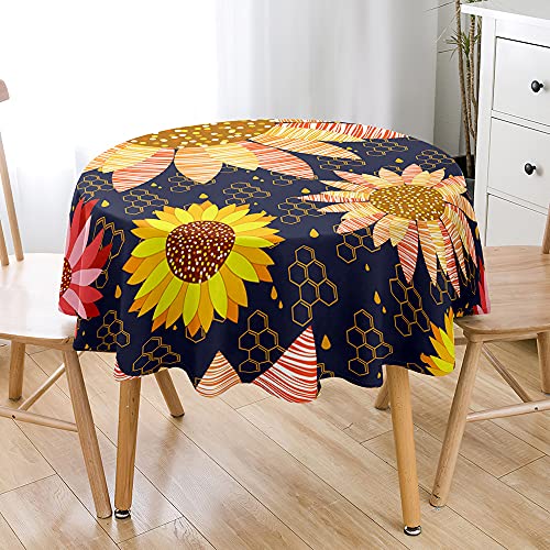 Lukery Rund Tischdecke, 3D Sonnenblume Tischdecke Abwaschbar Splash and Stain Tischtuch, Resistant Gartentischdecke Tisch Schutz für Speisesaal, Küche (Sonnenblume C,180cm) von Lukery