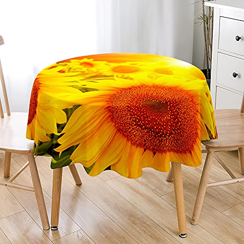 Lukery Rund Tischdecke, 3D Sonnenblume Tischdecke Abwaschbar Splash and Stain Tischtuch, Resistant Gartentischdecke Tisch Schutz für Speisesaal, Küche (Sonnenblume E,150cm) von Lukery