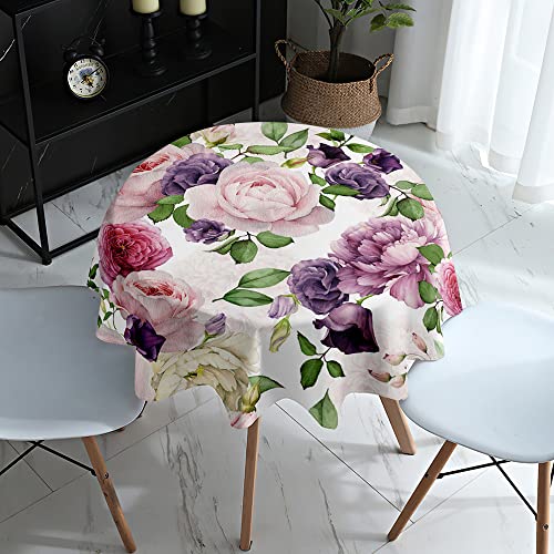 Lukery Tischdecke Abwaschbar Gartentischdecke, Tischdecke Rund Tischdecken 3D Pfingstrose Tischtuch Outdoor Indoor, Tisch Schutz für Geburtstag (Rosa Pfingstrose,Durchmesser 120cm) von Lukery