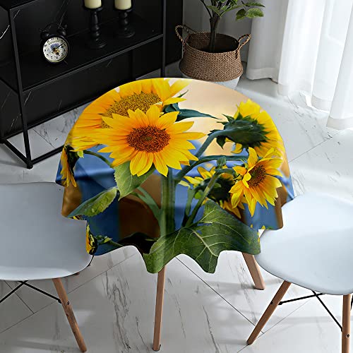 Lukery Tischdecke Abwaschbar Gartentischdecke, Tischdecke Rund Tischdecken 3D Tischtuch Outdoor Indoor, Tisch Schutz für Geburtstag Hochzeit Festival (Durchmesser 140cm,Sonnenblume) von Lukery
