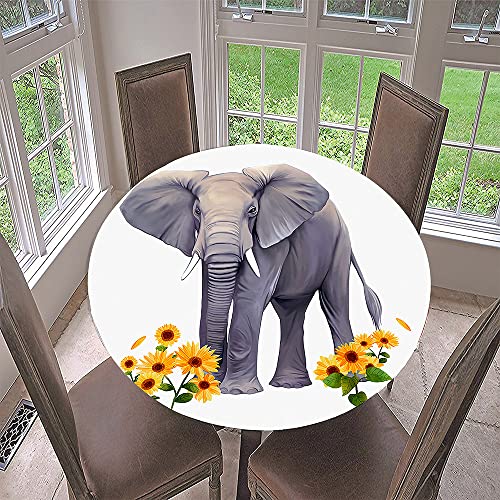 Lukery Tischdecke Abwaschbar Lotuseffekt Gartentischdecke, 3D-Elefant Gummiband Tischdecke Rund Tischdecken Tischtuch für Outdoor Indoor Schutz (Sonnenblume,Durchmesser 120cm) von Lukery