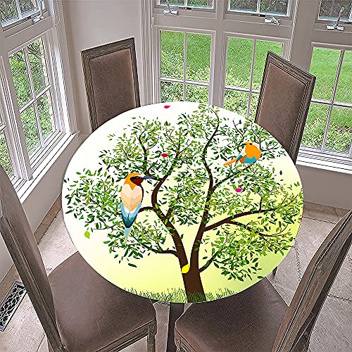 Lukery Tischdecke Abwaschbar Lotuseffekt Gartentischdecke, 3D-Vogel Gummiband Tischdecke Rund Tischdecken Tischtuch für Outdoor Indoor Schutz (Durchmesser 120cm,Hellgrün) von Lukery