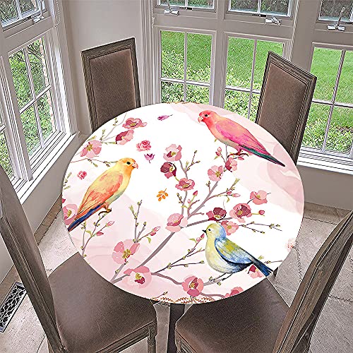 Lukery Tischdecke Abwaschbar Lotuseffekt Gartentischdecke, 3D-Vogel Gummiband Tischdecke Rund Tischdecken Tischtuch für Outdoor Indoor Schutz (Durchmesser 120cm,Rosa) von Lukery