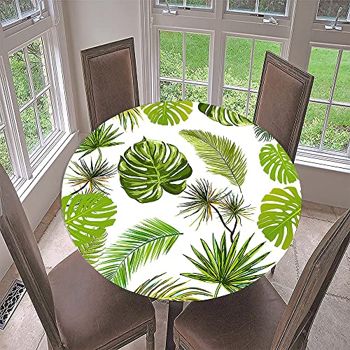 Lukery Tischdecke Abwaschbar Lotuseffekt Gartentischdecke, Pflanzen Gummiband Tischdecke Rund Tischdecken Tischtuch für Outdoor Indoor Schutz (Tropisch,Durchmesser 90cm) von Lukery