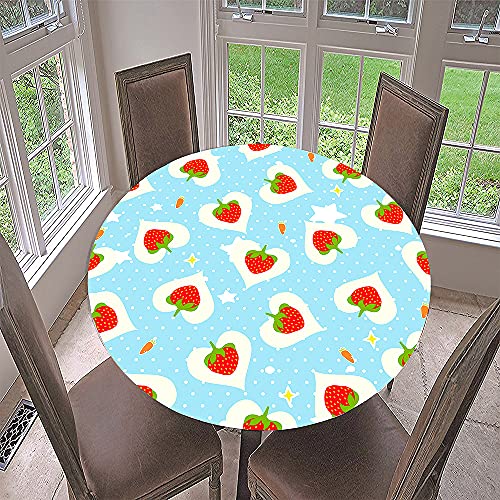 Lukery Tischdecke Abwaschbar Lotuseffekt Gartentischdecke,Gummiband Tischdecke Rund Tischdecken Tischtuch für Outdoor Indoor 3D-Erdbeere Schutz (Stern,Durchmesser 100cm) von Lukery