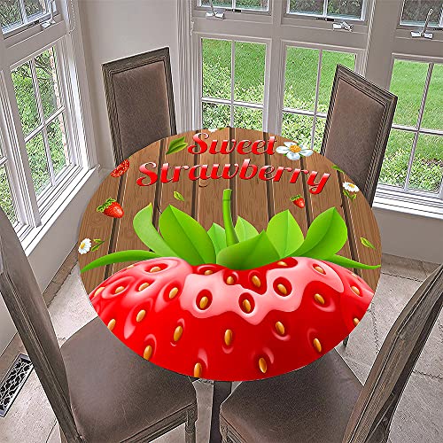 Lukery Tischdecke Abwaschbar Lotuseffekt Gartentischdecke,Gummiband Tischdecke Rund Tischdecken Tischtuch für Outdoor Indoor 3D-Erdbeere Schutz (Süß,Durchmesser 120cm) von Lukery