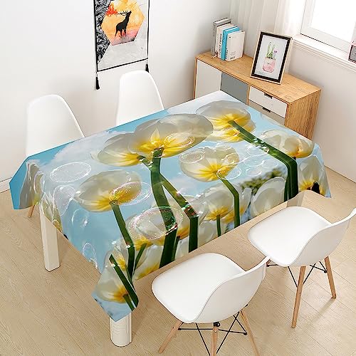 Lukery Tischdecke Rechteckig, 3D Bunte Blumen Outdoor Tischdecke, Polyester Haben Lotuseffekt, Abwaschbare Tischtuch, Gartentischdecke, für Esszimmer/Geburtstag (tulpen und Wolken,140x220cm) von Lukery
