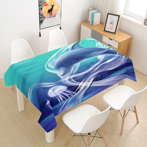 Lukery Tischdecke Rechteckig, 3D Delfin‌ Outdoor Tischdecke, Polyester Haben Lotuseffekt, Abwaschbare Tischtuch, Gartentischdecke, für Esszimmer/Geburtstag (Delphin 1,140x180cm) von Lukery