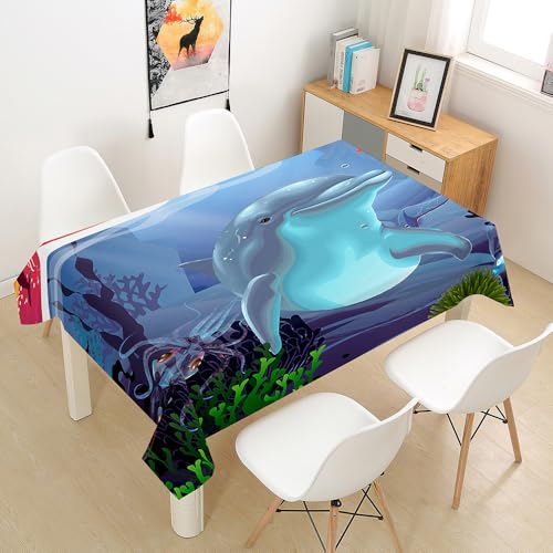 Lukery Tischdecke Rechteckig, 3D Delfin‌ Outdoor Tischdecke, Polyester Haben Lotuseffekt, Abwaschbare Tischtuch, Gartentischdecke, für Esszimmer/Geburtstag (Delphin 2,140x140cm) von Lukery