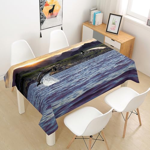Lukery Tischdecke Rechteckig, 3D Delfin‌ Outdoor Tischdecke, Polyester Haben Lotuseffekt, Abwaschbare Tischtuch, Gartentischdecke, für Esszimmer/Geburtstag (Delphin 3,150x300cm) von Lukery