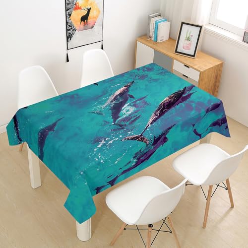 Lukery Tischdecke Rechteckig, 3D Delfin‌ Outdoor Tischdecke, Polyester Haben Lotuseffekt, Abwaschbare Tischtuch, Gartentischdecke, für Esszimmer/Geburtstag (Delphin 4,150x210cm) von Lukery