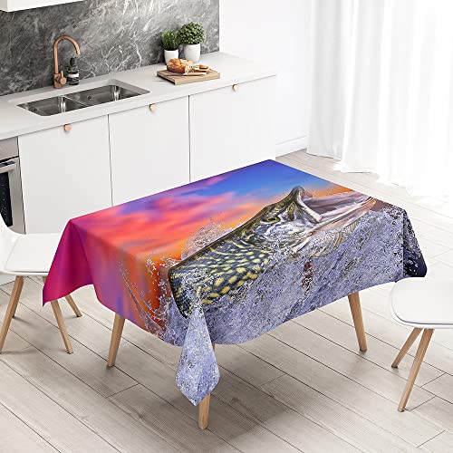 Lukery Tischdecke Rechteckig, 3D Fisch Outdoor Tischdecke, Polyester Haben Lotuseffekt, Abwaschbare Tischtuch, Gartentischdecke, für Esszimmer/Party/Geburtstag (Fischsprung,150x210cm) von Lukery