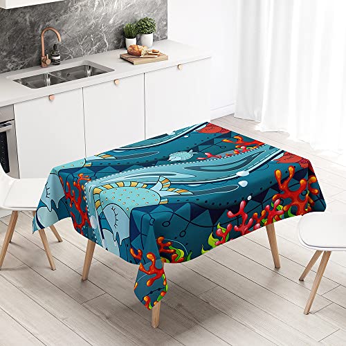 Lukery Tischdecke Rechteckig, 3D Fisch Outdoor Tischdecke, Polyester Haben Lotuseffekt, Abwaschbare Tischtuch, Gartentischdecke, für Esszimmer/Party/Geburtstag (Korallen und Fisch,150x300cm) von Lukery