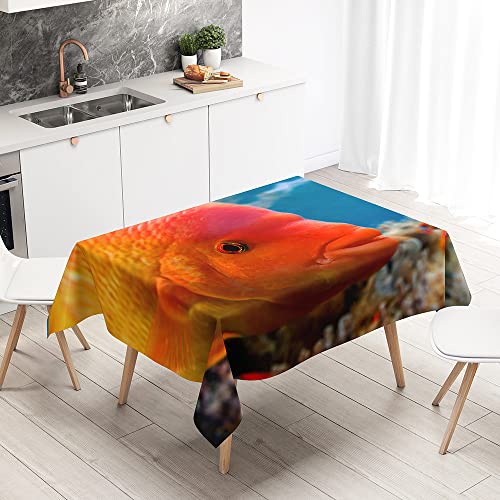 Lukery Tischdecke Rechteckig, 3D Fisch Outdoor Tischdecke, Polyester Haben Lotuseffekt, Abwaschbare Tischtuch, Gartentischdecke, für Esszimmer/Party/Geburtstag (Rote Fisch,140x220cm) von Lukery