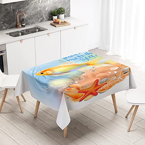 Lukery Tischdecke Rechteckig, 3D Fisch Outdoor Tischdecke, Polyester Haben Lotuseffekt, Abwaschbare Tischtuch, Gartentischdecke, für Esszimmer/Party/Geburtstag (Seestern und Fisch,140x260cm) von Lukery