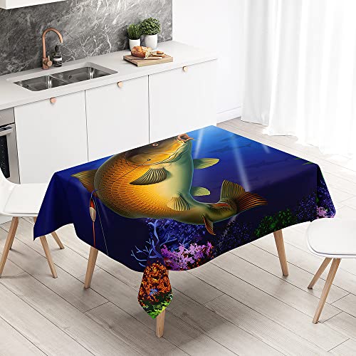 Lukery Tischdecke Rechteckig, 3D Fisch Outdoor Tischdecke, Polyester Haben Lotuseffekt, Abwaschbare Tischtuch, Gartentischdecke, für Esszimmer/Party/Geburtstag (Unterwasserwelt,150x210cm) von Lukery