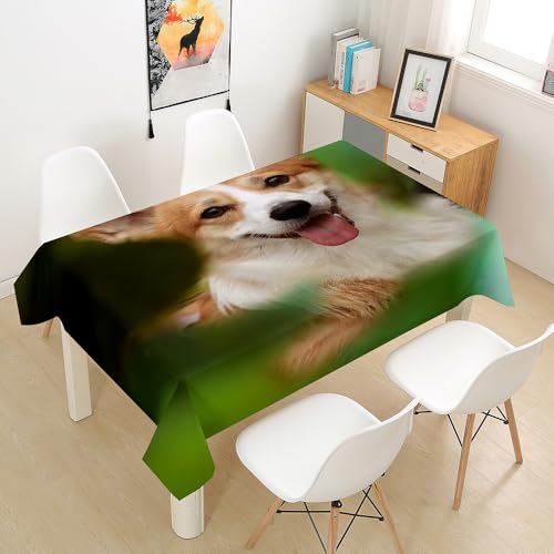 Lukery Tischdecke Rechteckig, 3D Welpe Outdoor Tischdecke, Polyester Haben Lotuseffekt, Abwaschbare Tischtuch, Gartentischdecke, für Esszimmer/Geburtstag (Lächelnder Welpe,150x260cm) von Lukery