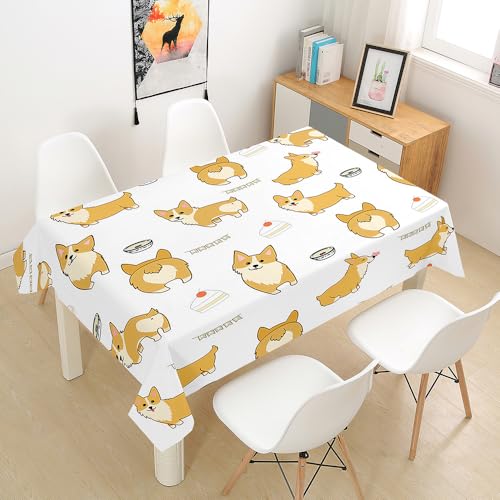Lukery Tischdecke Rechteckig, 3D Welpe Outdoor Tischdecke, Polyester Haben Lotuseffekt, Abwaschbare Tischtuch, Gartentischdecke, für Esszimmer/Geburtstag (Welpe und Kuchen,150x260cm) von Lukery