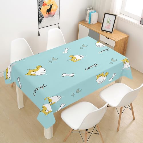 Lukery Tischdecke Rechteckig, 3D Welpe Outdoor Tischdecke, Polyester Haben Lotuseffekt, Abwaschbare Tischtuch, Gartentischdecke, für Esszimmer/Geburtstag (Welpe und blau,150x210cm) von Lukery