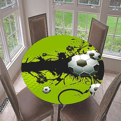 Lukery Tischdecke Rund Abwaschbar Lotuseffekt Gartentischdecke, 3D-Fußball Gummiband Tischdecke Rund Tischdecken Tischtuch für Indoor Schutz (100cm,K) von Lukery