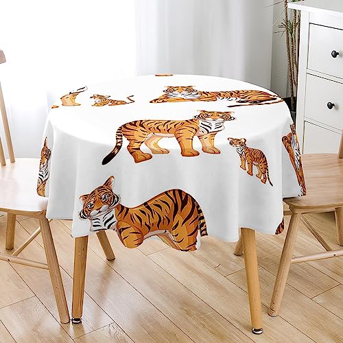 Lukery Tischdecke Rund Moderner Stil Tischdecke Wasserdicht Anti-Falten 3D Tiger Stil Table Cloth für Küche, Esstisch, Couchtisch, Parteien, Abendessen (Durchmesser 140cm,Tiger-Baby) von Lukery
